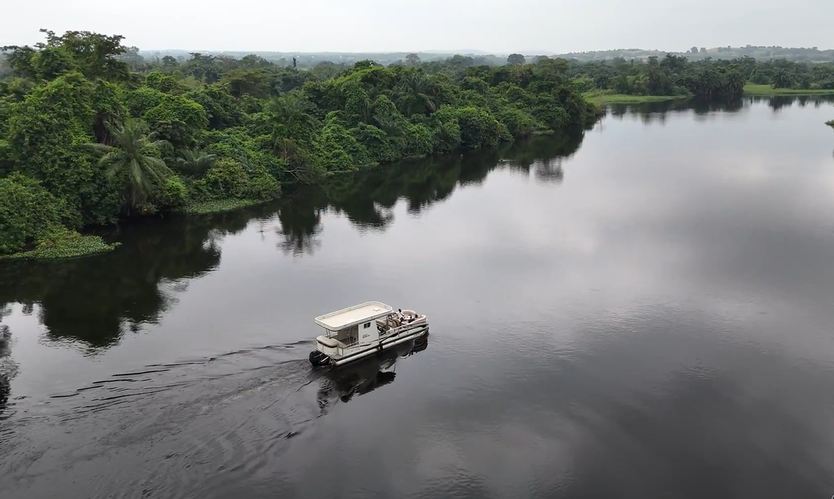 A boat crossing Lake Volta